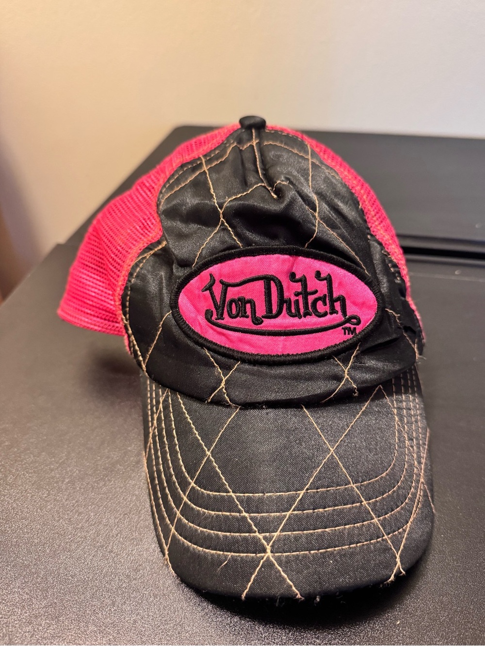 Y2K Vintage Von Dutch Hot Pink & Black Satin Baseball Hat
